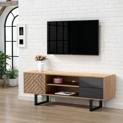 Meuble TV 140cm VANIA imitation chêne