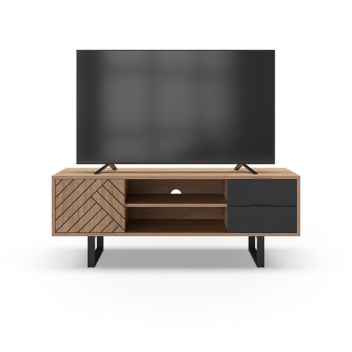 Meuble TV 140cm VANIA imitation chêne vue de face