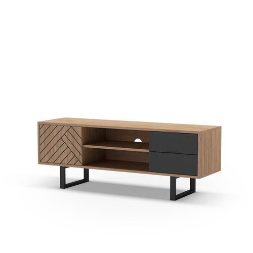 Meuble TV 140cm VANIA imitation chêne vue de profil