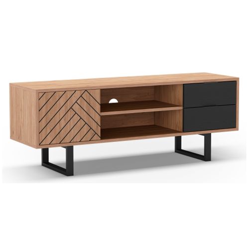 Meuble TV 140cm VANIA imitation chêne vue 3/4