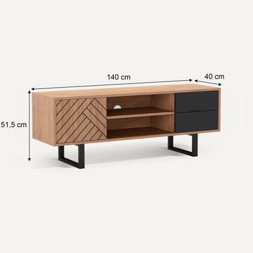 Meuble TV 140cm VANIA imitation chêne