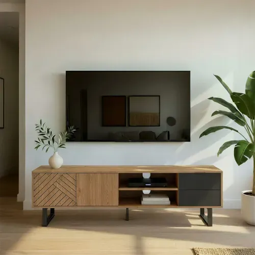 Meuble TV 180 cm VANIA imitation chêne vue d'ambiance 1