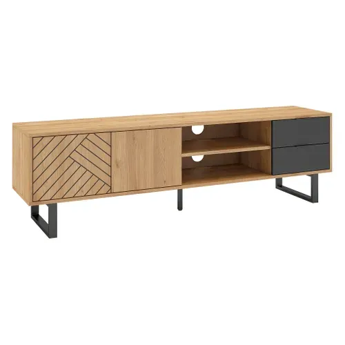 Meuble TV 180 cm VANIA imitation chêne vue 3/4