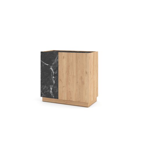 Rangement 2 portes imitation DIONE chêne imitation marbre noir vue de profil