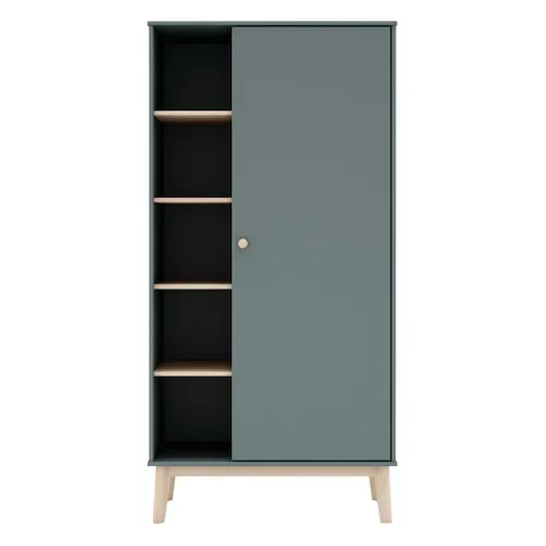 Armoire 1 Porte Et 5 Niches Sacha Vert Et Bois Naturel