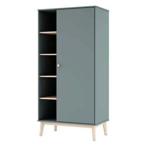 Armoire 1 Porte Et 5 Niches Sacha Vert Et Bois Naturel