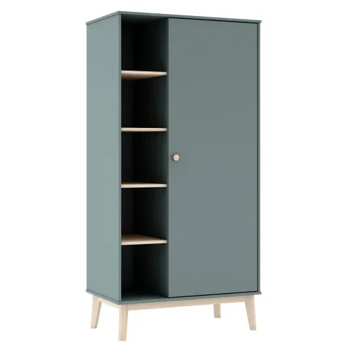 Armoire 1 Porte Et 5 Niches Sacha Vert Et Bois Naturel