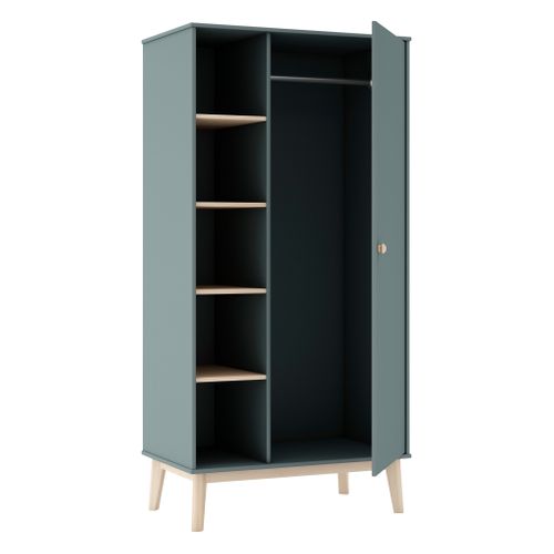 Armoire 1 Porte Et 5 Niches Sacha Vert Et Bois Naturel