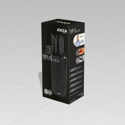 Set 5 Pièces De Couteaux Avec Bloc Noir En Polypropylène, Design Contemporain