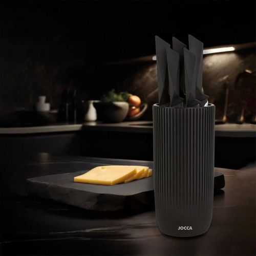 Set 5 Pièces De Couteaux Avec Bloc Noir En Polypropylène, Design Contemporain