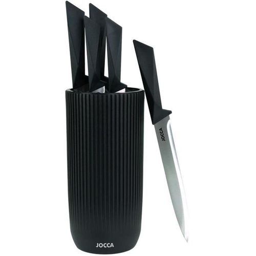 Set 5 Pièces De Couteaux Avec Bloc Noir En Polypropylène, Design Contemporain