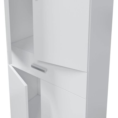 Colonne Salle De Bain 60×29×182 Cm Blanc Brillant 4 Portes 1 Tiroir - Aruba