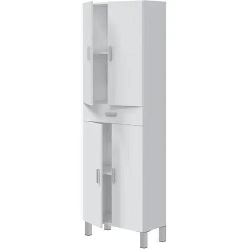 Colonne Salle De Bain 60×29×182 Cm Blanc Brillant 4 Portes 1 Tiroir - Aruba