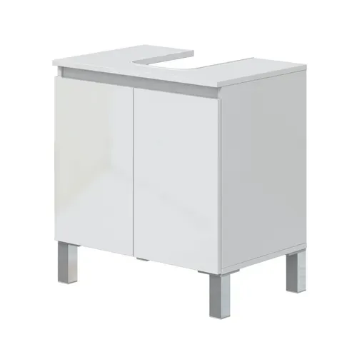Meuble sous lavabo BEATRICE 2 portes blanc brillant vue de profil