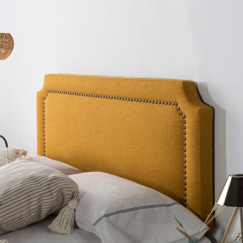 Tête De Lit Tapissée Leonor 140x60 Cm Moutarde, Clous En Marron, Épaisseur Totale De 8 Cm