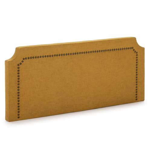 Tête De Lit Tapissée Leonor 140x60 Cm Moutarde, Clous En Marron, Épaisseur Totale De 8 Cm