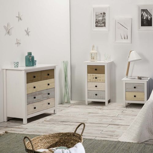 Commode 5 Tiroirs Magda Dans Les Tiroirs Blanc Et Multicolores, 79 Cm Longueur