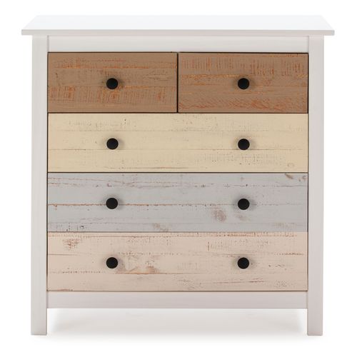 Commode 5 Tiroirs Magda Dans Les Tiroirs Blanc Et Multicolores, 79 Cm Longueur
