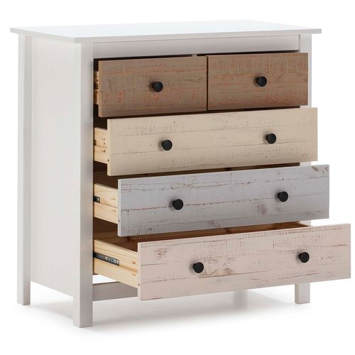 Commode 5 Tiroirs Magda Dans Les Tiroirs Blanc Et Multicolores, 79 Cm Longueur