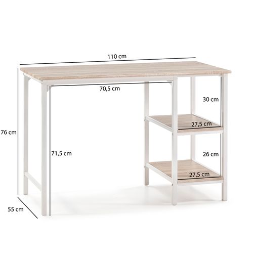 Bureau Colón Blanc 2 Rayons, Style Industriel, 110 (long) X 55 (profond) X 76 (hauteur)