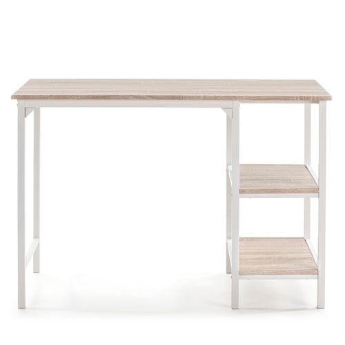 Bureau Colón Blanc 2 Rayons, Style Industriel, 110 (long) X 55 (profond) X 76 (hauteur)