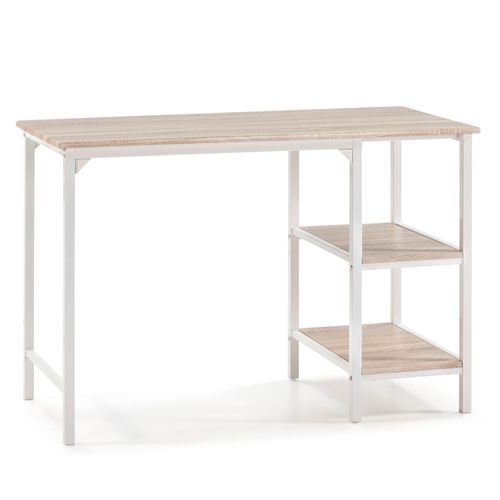 Bureau Colón Blanc 2 Rayons, Style Industriel, 110 (long) X 55 (profond) X 76 (hauteur)