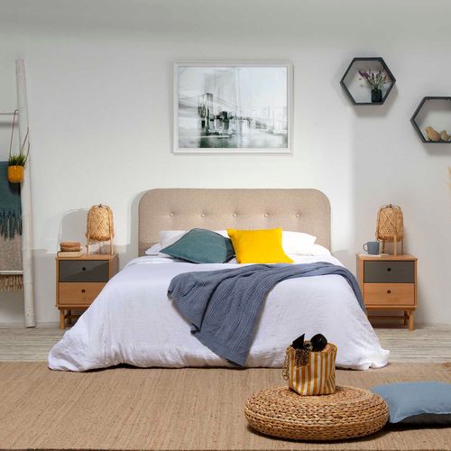 Tête De Lit Tapissée Saona 140x60 Cm Couleur Beige, Rembourré Avec De La Mousse