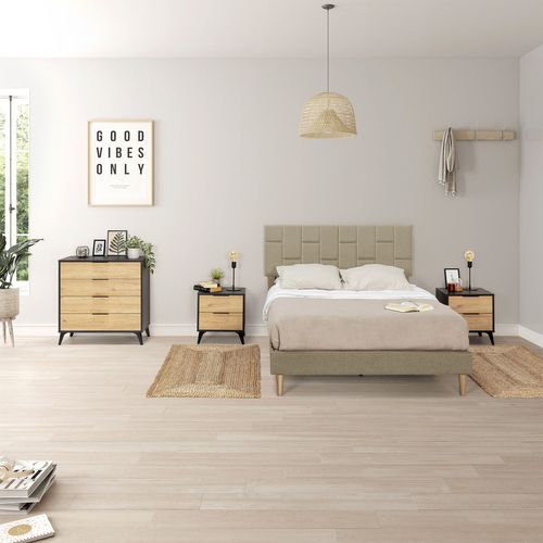 Cadre De Lit Plateforme Sorni Capitonné 30 Cm, 90x190 Cm, Beige