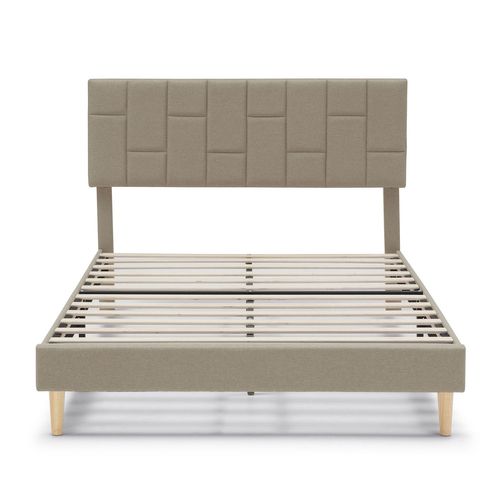 Cadre De Lit Plateforme Sorni Capitonné 30 Cm, 90x190 Cm, Beige