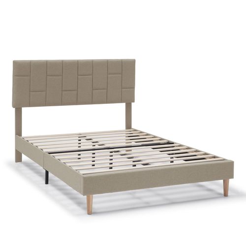 Cadre De Lit Plateforme Sorni Capitonné 30 Cm, 90x190 Cm, Beige