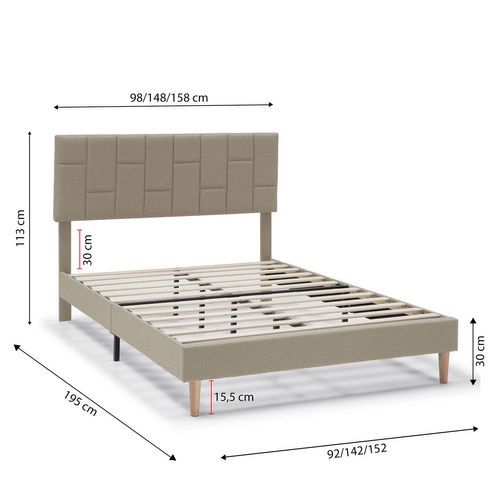 Cadre De Lit Plateforme Sorni Capitonné 30 Cm, 90x190 Cm, Beige
