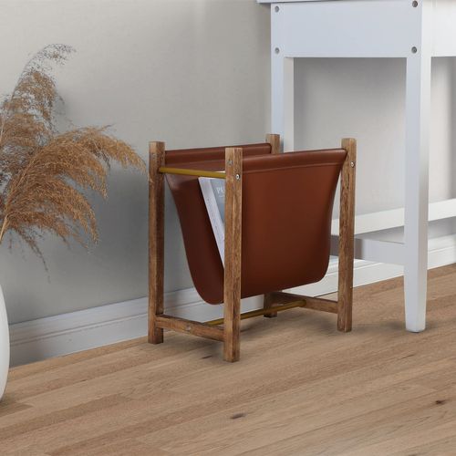 Porte-revues Bento En Cuir Synthétique Et Bois Naturel