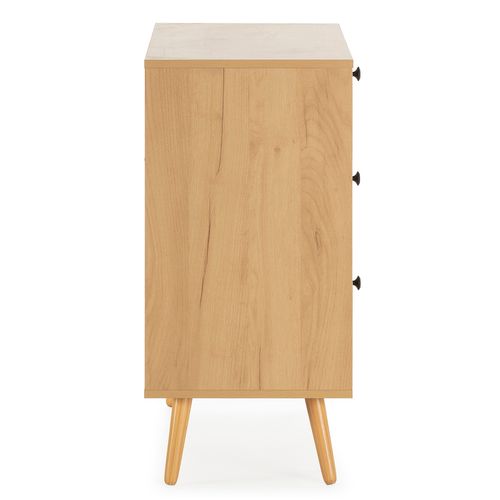 Commode Nuit Bella 3 Tiroirs Couleur Chêne Avec Rotin Naturel