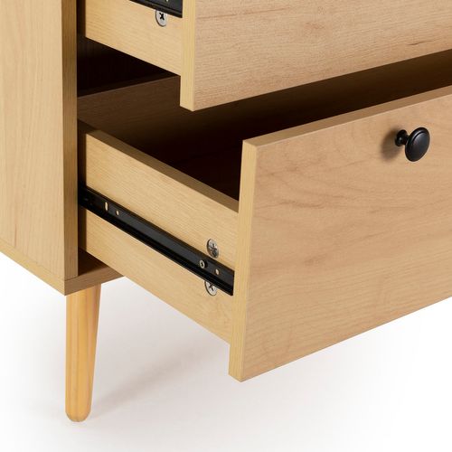 Commode Nuit Bella 3 Tiroirs Couleur Chêne Avec Rotin Naturel
