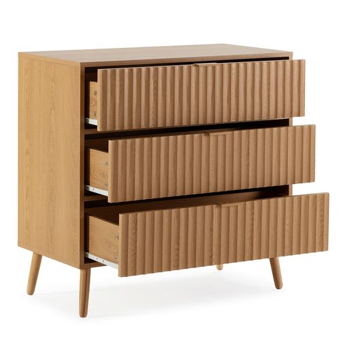 Commode De Nuit Lluvi 3 Tiroirs Coloris Chêne, Largeur 80 Cm