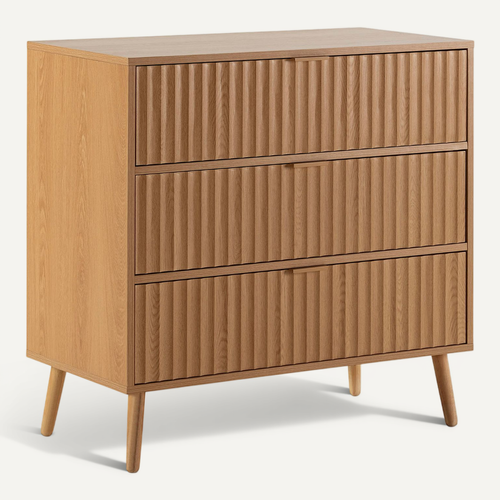 Commode De Nuit Lluvi 3 Tiroirs Coloris Chêne, Largeur 80 Cm