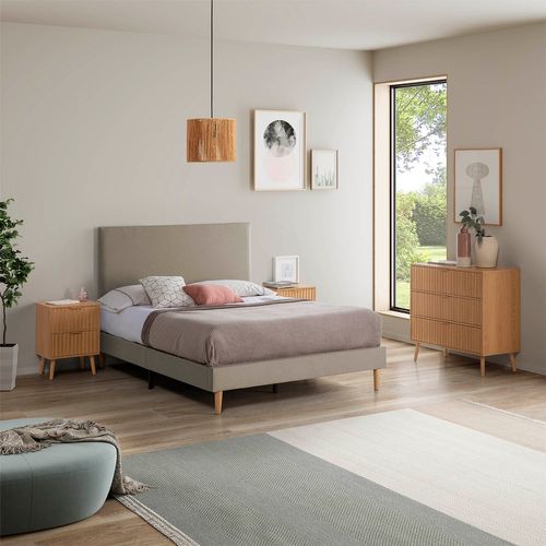 Sommier Déco Aura + Tête De Lit 90x190 Cm Beige, Hauteur 30 Cm