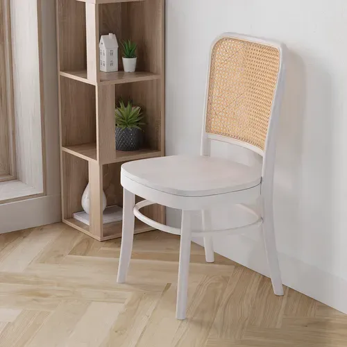 Pack De 2 Chaises Vesta Couleur Blanc, Bois Massif Et Rotin Naturel