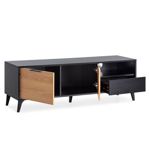 Meuble TV Kalma 2 Portes 1 Tiroir Noir/chêne, Longueur 136 Cm