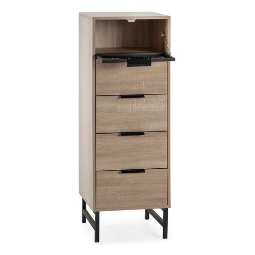 Commode Haute Hera 4 Tiroirs 1 Porte Coloris Bois
