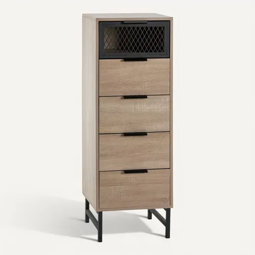 Commode Haute Hera 4 Tiroirs 1 Porte Coloris Bois
