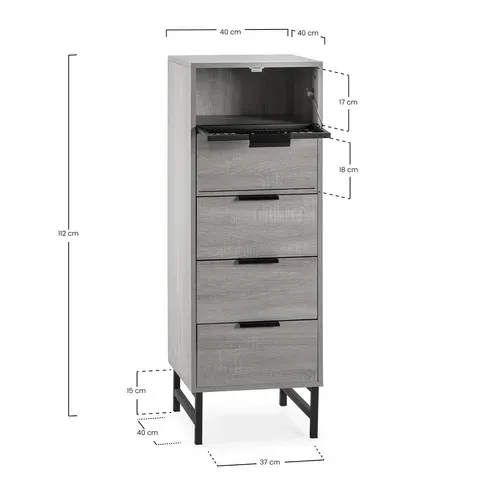 Commode Haute Hera 4 Tiroirs 1 Porte Coloris Bois