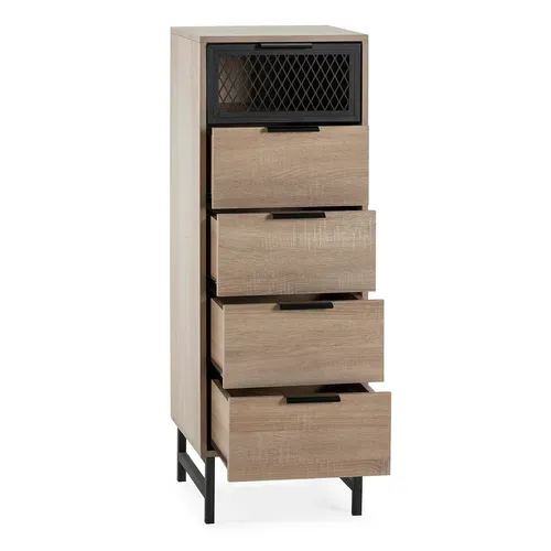 Commode Haute Hera 4 Tiroirs 1 Porte Coloris Bois