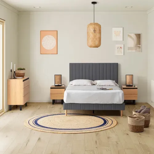 Sommier + Tête De Lit Eris 160x200 Cm Gris Foncé