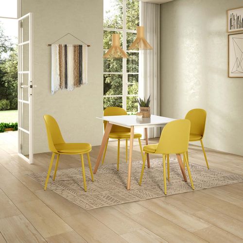 Ensemble Table 80x80 Cm Et 4 Chaises De Salle à Manger Kana Moutarde