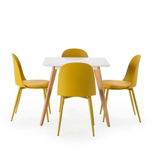 Ensemble Table 80x80 Cm Et 4 Chaises De Salle à Manger Kana Moutarde
