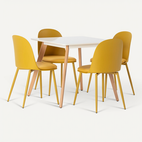 Ensemble Table 80x80 Cm Et 4 Chaises De Salle à Manger Kana Moutarde
