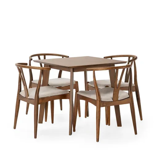 Ensemble Table 80x80 Cm Et 4 Chaises De Salle à Manger Rustic Noyer