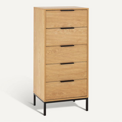 Commode Haute Monica 5 Tiroirs Couleur Bois