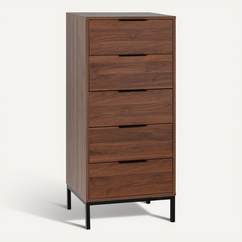 Commode Haute Auri 5 Tiroirs Couleur Noyer